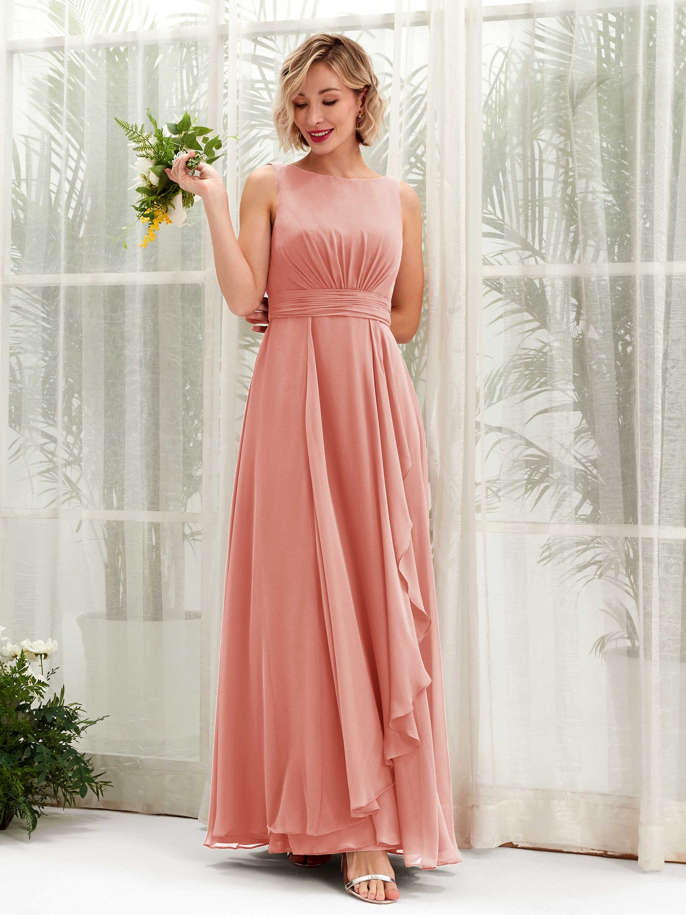 Candy Pink Chiffon Bridesmaid Dress A-Line Maxi | Carlyna Candy Pink Chiffon Bridesmaid Dress A-Line Maxi | Carlyna