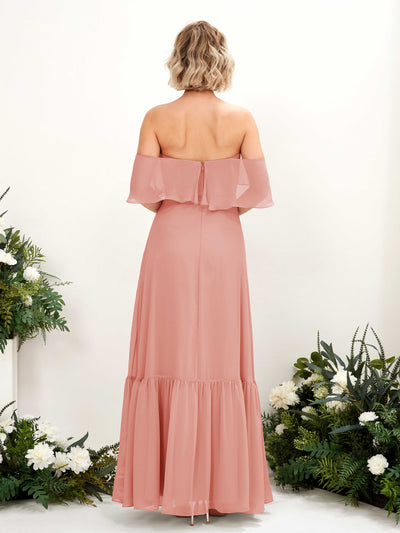 Carlyna Joie A-Line Champagne Rose Bridesmaid Dress Maxi Sleeveless Off the Shoulder Dress Back View #color_champagne-rose