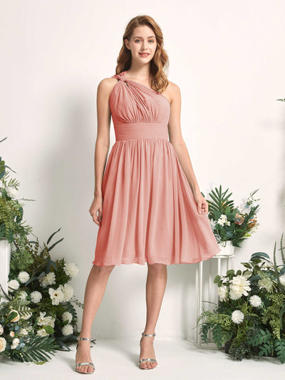 Carlyna Echo A-Line Champagne Rose Bridesmaid Dress Knee-Length Sleeveless One Shoulder Dress Front View #color_champagne-rose