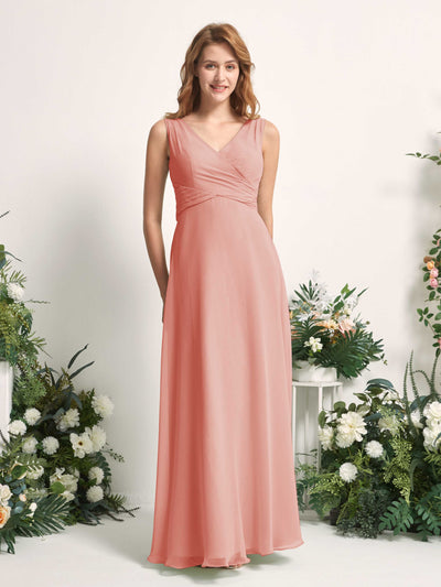 Carlyna June A-Line Champagne Rose Bridesmaid Dress Maxi Sleeveless V-Neck Dress Front View #color_champagne-rose