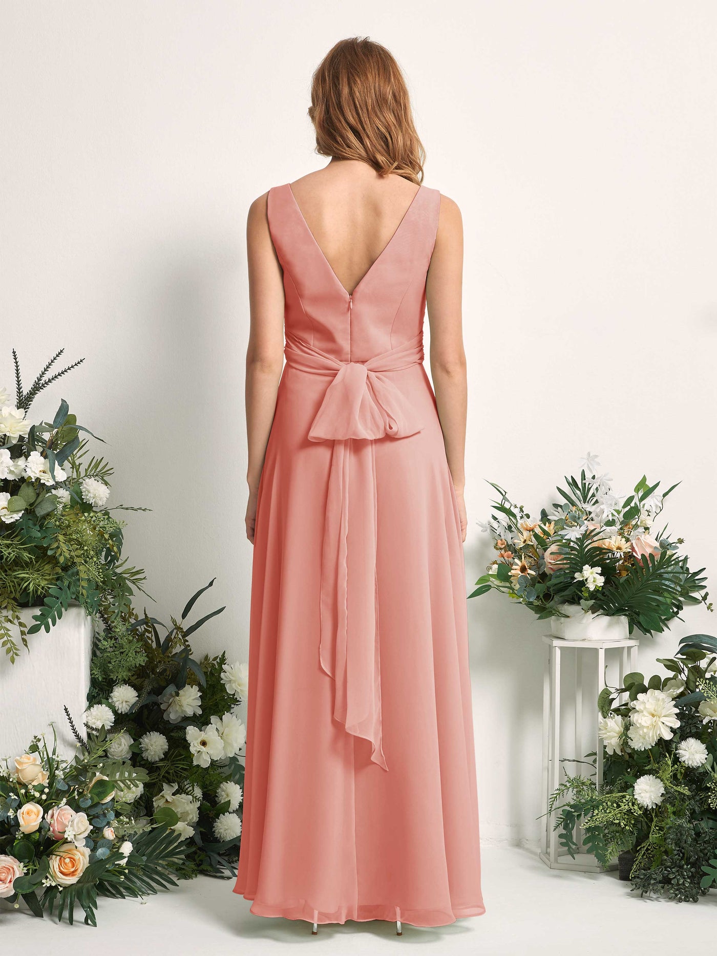 Bridesmaid Dress A-line Chiffon Straps Full Length Sleeveless Wedding Party Dress - Champagne Rose (81227306)#color_champagne-rose