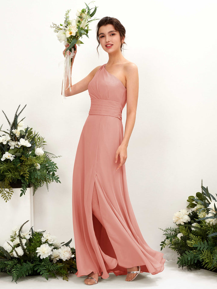 Champagne Rose Bridesmaid Dresses Bridesmaid Dress A-line Chiffon One Shoulder Full Length Sleeveless Wedding Party Dress (81224706)