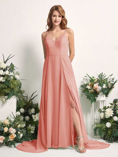 Carlyna Marcia A-Line Champagne Rose Bridesmaid Dress Maxi Sleeveless V-Neck Dress Front View #color_champagne-rose