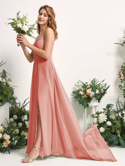 Carlyna Marcia A-Line Champagne Rose Bridesmaid Dress Maxi Sleeveless V-Neck Dress Side View 2 #color_champagne-rose