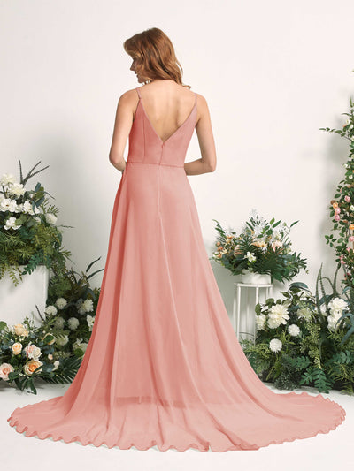 Carlyna Marcia A-Line Champagne Rose Bridesmaid Dress Maxi Sleeveless V-Neck Dress Back View #color_champagne-rose