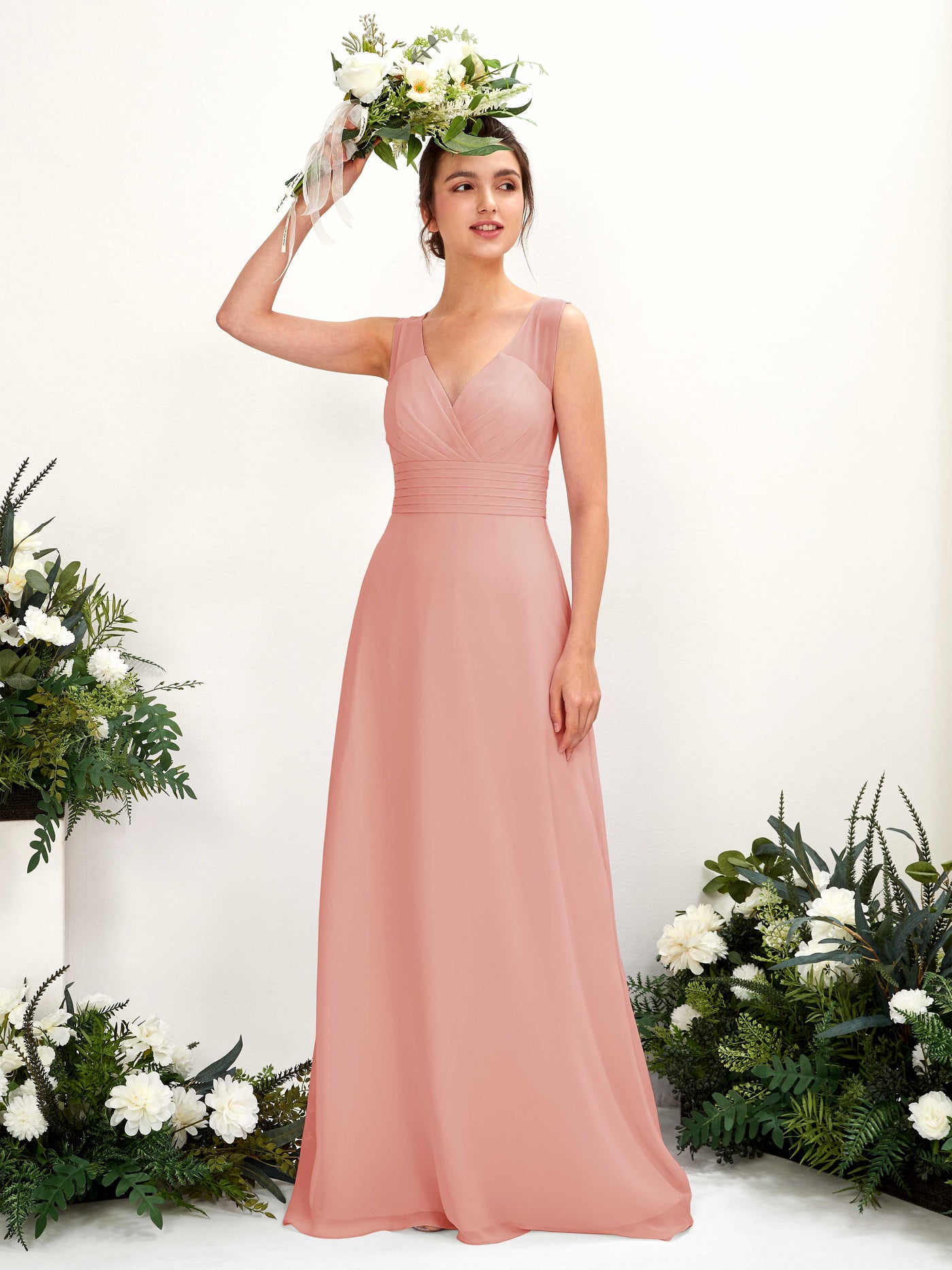Champagne Rose Bridesmaid Dresses Bridesmaid Dress A-line Chiffon Straps Full Length Sleeveless Wedding Party Dress (81220906)#color_champagne-rose