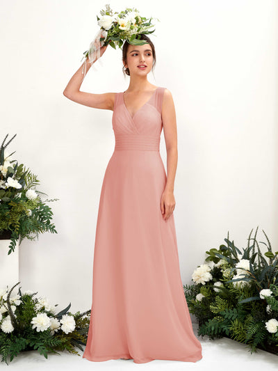 Carlyna Karen A-Line Champagne Rose Bridesmaid Dress Maxi Sleeveless V-Neck Dress Front View #color_champagne-rose