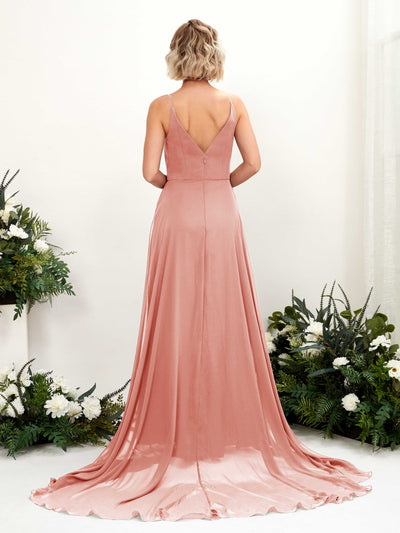 Carlyna Mana A-Line Champagne Rose Bridesmaid Dress Maxi Sleeveless V-Neck Dress Back View #color_champagne-rose
