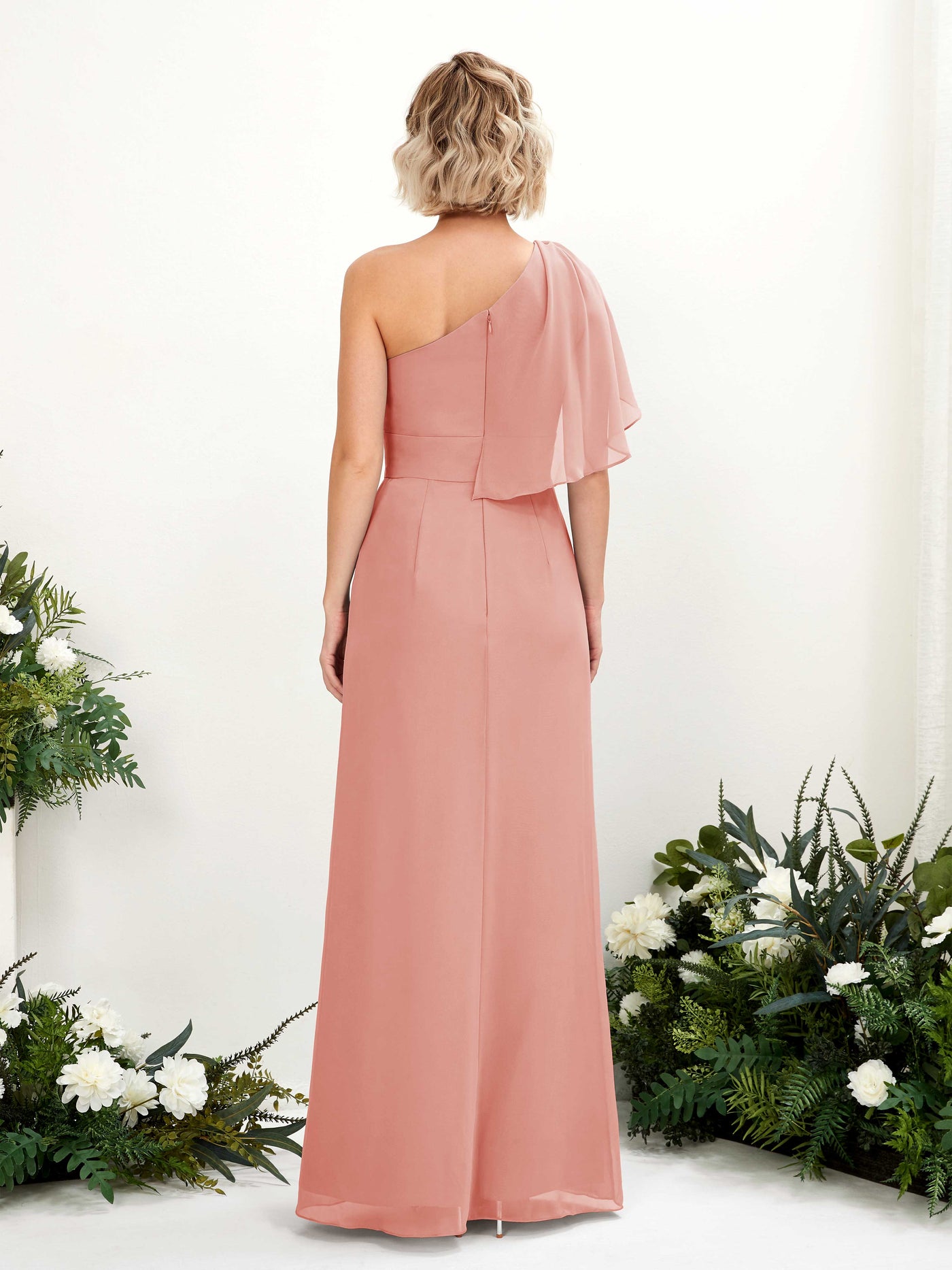 Champagne Rose Bridesmaid Dresses Bridesmaid Dress Ball Gown Chiffon Full Length Short Sleeves Wedding Party Dress (81223706)#color_champagne-rose