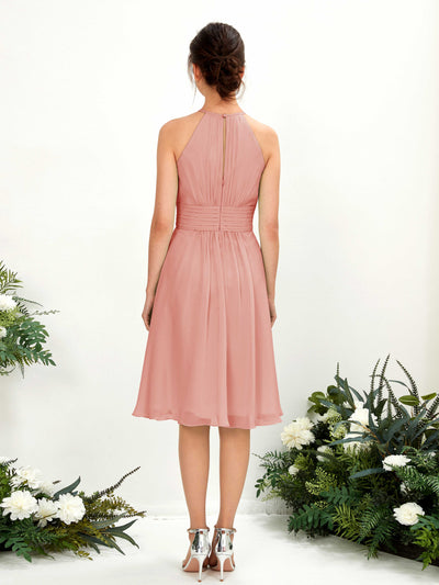 Carlyna Cathie A-Line Champagne Rose Bridesmaid Dress Knee-Length Sleeveless Round Neck Dress Back View #color_champagne-rose