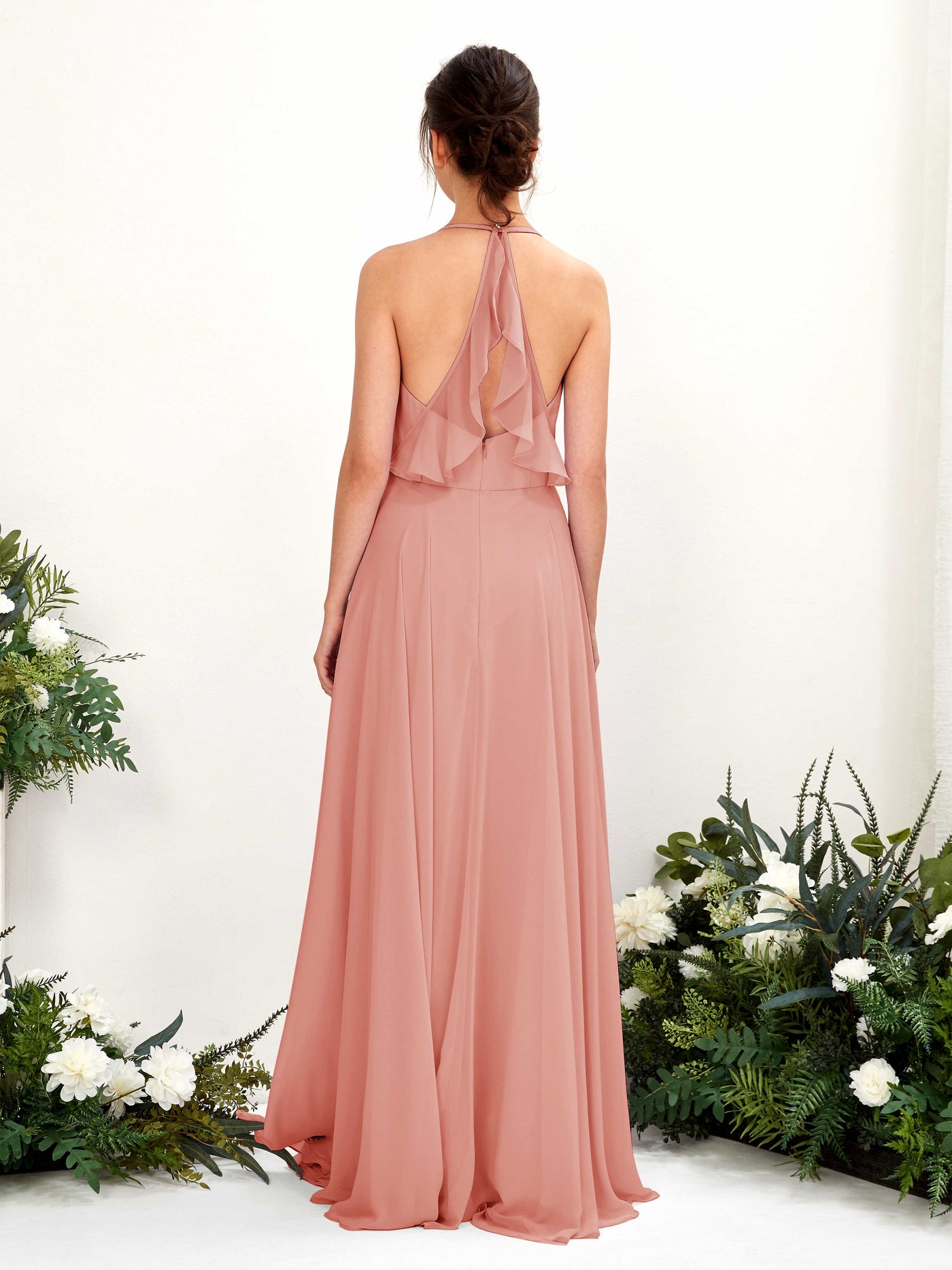 Halter V-neck Sleeveless Chiffon Bridesmaid Dress - Champagne Rose (81221006)#color_champagne-rose