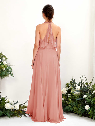 Carlyna Launo A-Line Champagne Rose Bridesmaid Dress Maxi Sleeveless V-Neck Dress Back View #color_champagne-rose