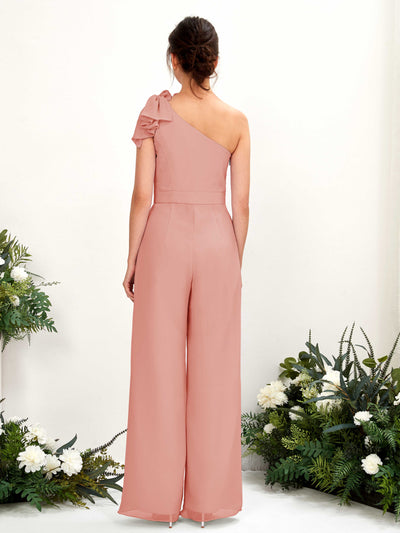 Carlyna Jasmine Jumpsuit Champagne Rose Bridesmaid Dress Maxi Sleeveless One Shoulder Dress Back View #color_champagne-rose