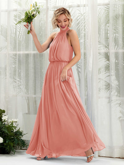 Carlyna Bess A-Line Champagne Rose Bridesmaid Dress Maxi Sleeveless Halter Dress Front View #color_champagne-rose