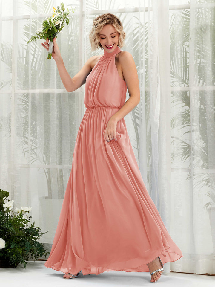 Champagne Rose Bridesmaid Dresses Bridesmaid Dress A-line Chiffon Halter Full Length Sleeveless Wedding Party Dress (81222906)