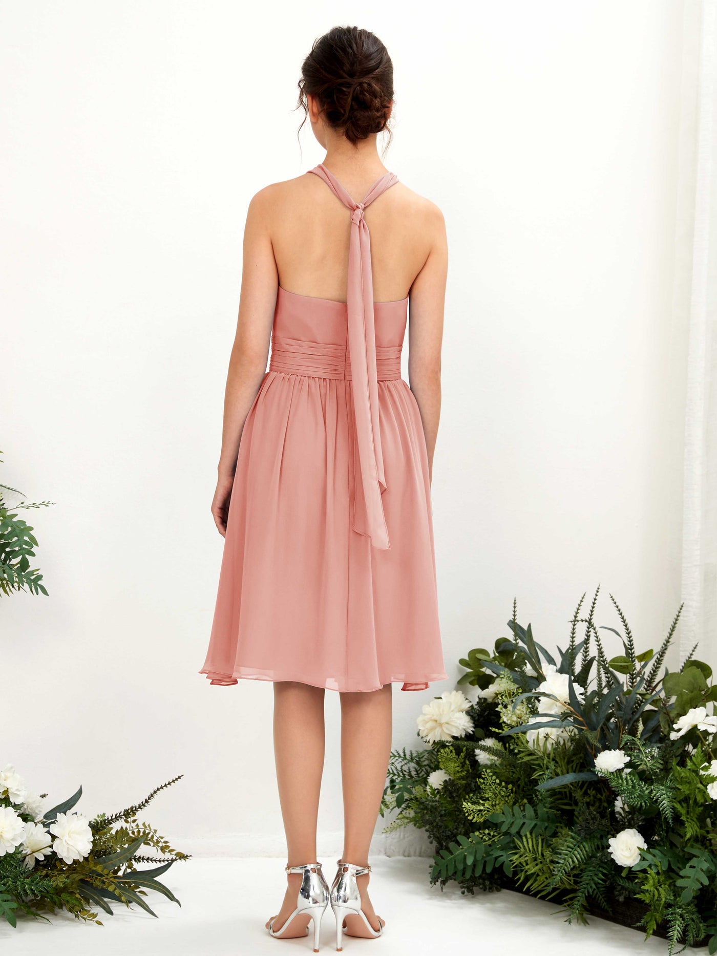 Champagne Rose Bridesmaid Dresses Bridesmaid Dress A-line Chiffon Halter Knee Length Sleeveless Wedding Party Dress (81222606)#color_champagne-rose