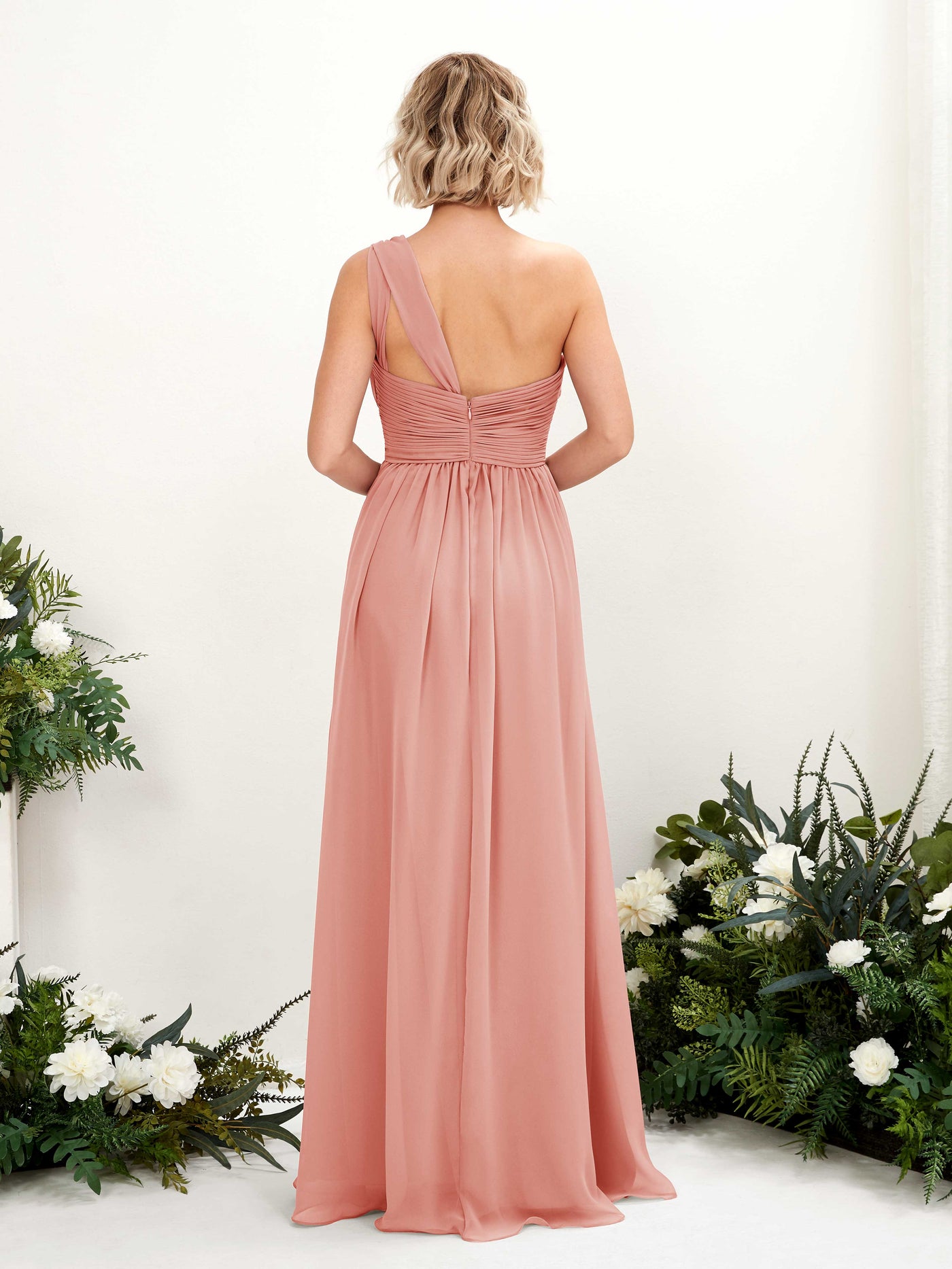Champagne Rose Bridesmaid Dresses Bridesmaid Dress Ball Gown Chiffon One Shoulder Full Length Sleeveless Wedding Party Dress (81225006)#color_champagne-rose