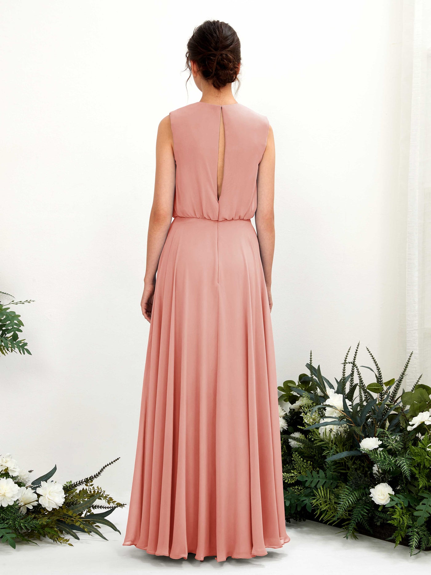 Champagne Rose Bridesmaid Dresses Bridesmaid Dress A-line Chiffon Round Full Length Sleeveless Wedding Party Dress (81222806)#color_champagne-rose