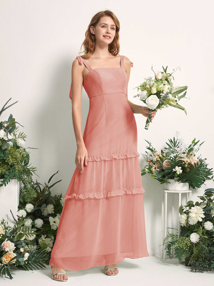 Bridesmaid Dress Chiffon Straps Full Length Sleeveless Wedding Party Dress - Champagne Rose (81227506)