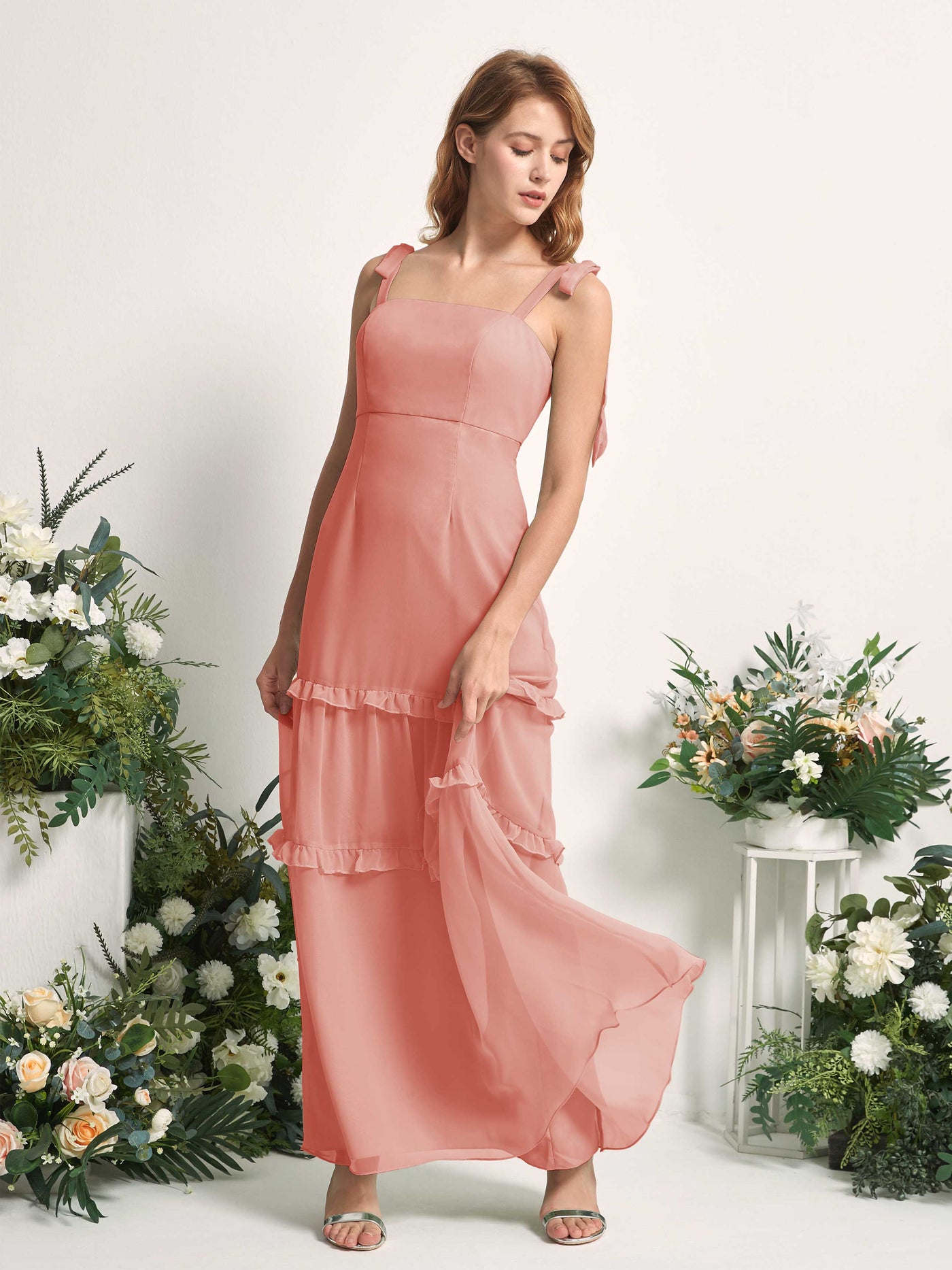 Bridesmaid Dress Chiffon Straps Full Length Sleeveless Wedding Party Dress - Champagne Rose (81227506)#color_champagne-rose