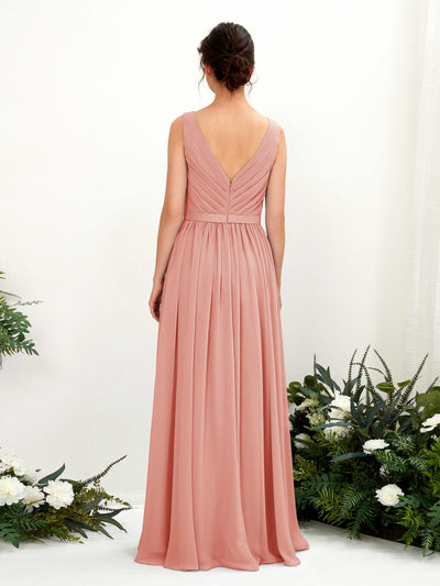 Carlyna Barbara A-Line Champagne Rose Bridesmaid Dress Maxi Sleeveless V-Neck Dress Back View #color_champagne-rose