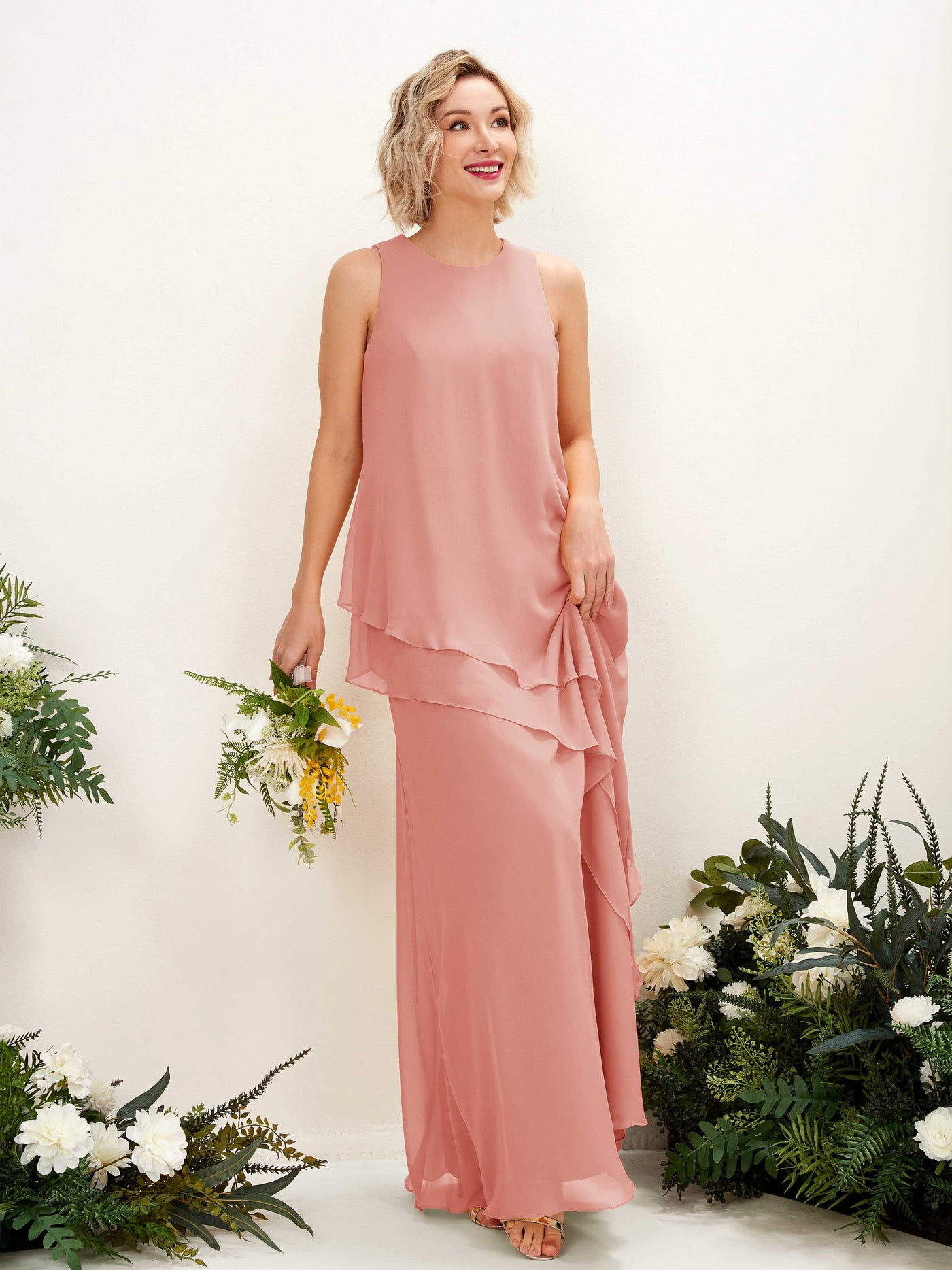 Champagne Rose Bridesmaid Dresses Bridesmaid Dress Maternity Chiffon Round Full Length Sleeveless Wedding Party Dress (81222306)#color_champagne-rose