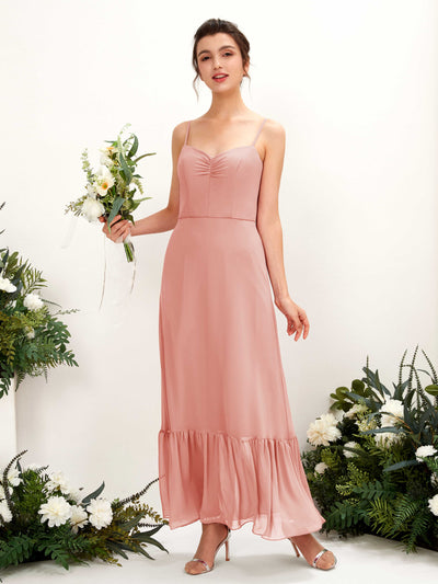 Carlyna Delia Sheath Champagne Rose Bridesmaid Dress Maxi Sleeveless Spaghetti Strap Dress Front View #color_champagne-rose