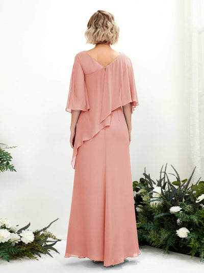 Carlyna Violaine A-Line Champagne Rose Bridesmaid Dress Maxi Three Quarter Sleeve V-Neck Dress Back View #color_champagne-rose