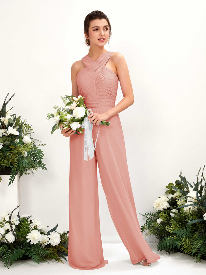 Champagne Rose Bridesmaid Dresses Bridesmaid Dress Chiffon V-neck Full Length Sleeveless Wedding Party Dress (81220706)