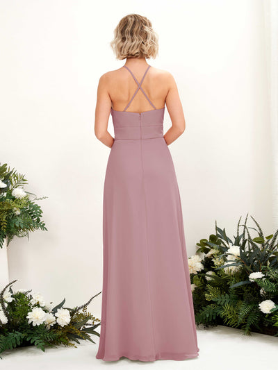Carlyna Frances A-Line Vintage Mauve Bridesmaid Dress Maxi Sleeveless Round Neck Dress Back View #color_vintage-mauve