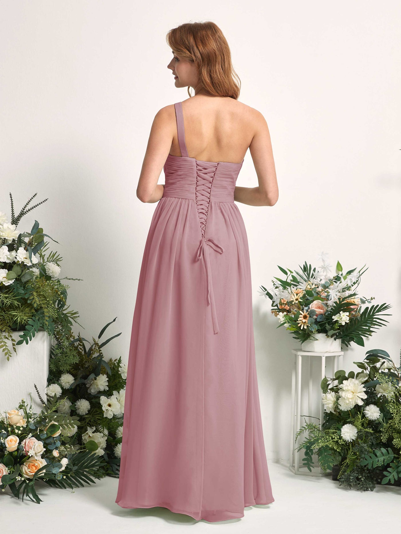 Bridesmaid Dress A-line Chiffon One Shoulder Full Length Sleeveless Wedding Party Dress - Vintage Mauve (81226701)#color_vintage-mauve