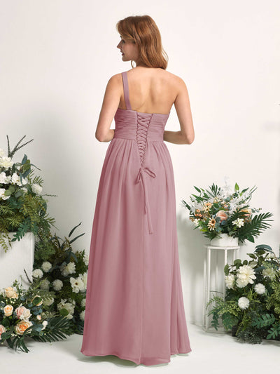 Carlyna Pandora A-Line Vintage Mauve Bridesmaid Dress Maxi Sleeveless One Shoulder Dress Back View #color_vintage-mauve