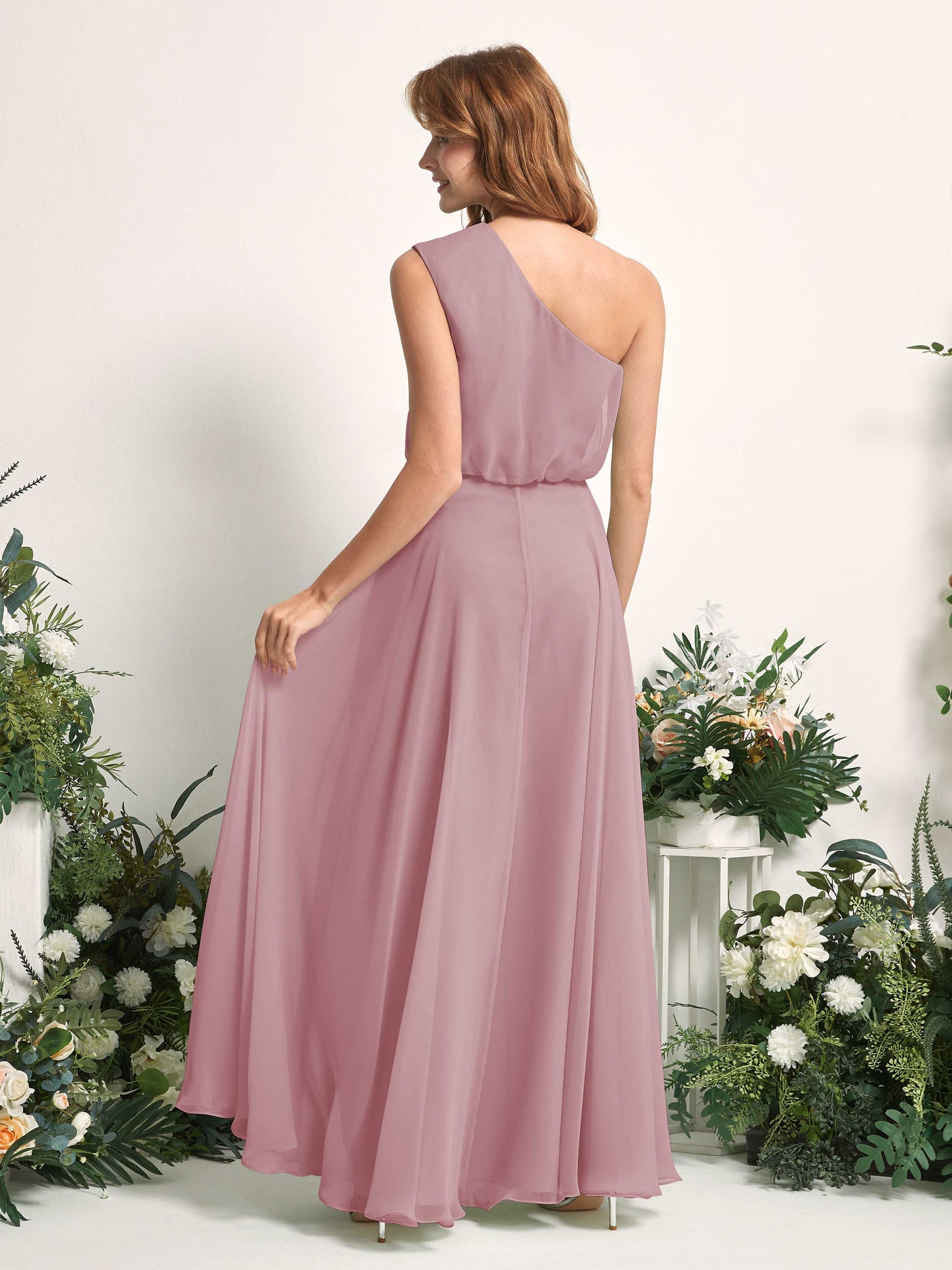 Bridesmaid Dress A-line Chiffon One Shoulder Full Length Sleeveless Wedding Party Dress - Vintage Mauve (81226801)#color_vintage-mauve