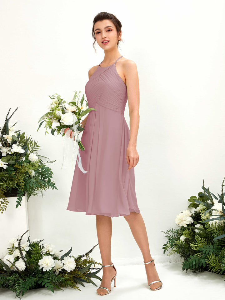 Vintage Mauve Bridesmaid Dresses Bridesmaid Dress A-line Chiffon Halter Knee Length Sleeveless Wedding Party Dress (81220401)