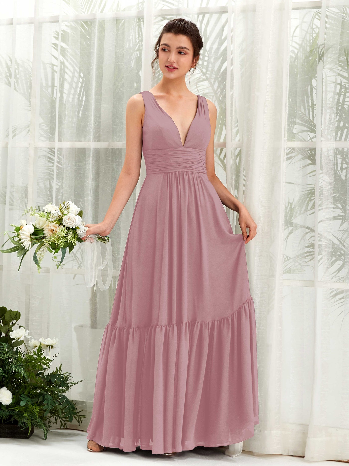 Vintage Mauve Bridesmaid Dresses Bridesmaid Dress A-line Chiffon Straps Full Length Sleeveless Wedding Party Dress (80223701)#color_vintage-mauve