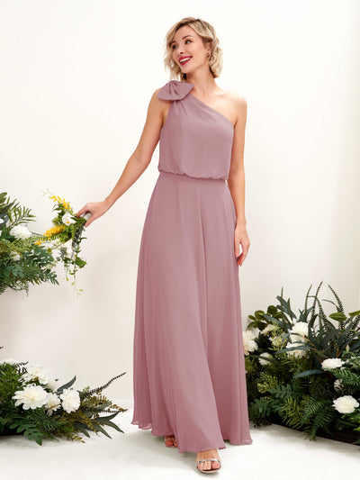Carlyna Laurel A-Line Vintage Mauve Bridesmaid Dress Maxi Sleeveless One Shoulder Dress Front View #color_vintage-mauve