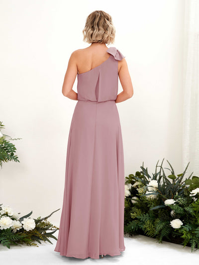 Carlyna Laurel A-Line Vintage Mauve Bridesmaid Dress Maxi Sleeveless One Shoulder Dress Back View #color_vintage-mauve