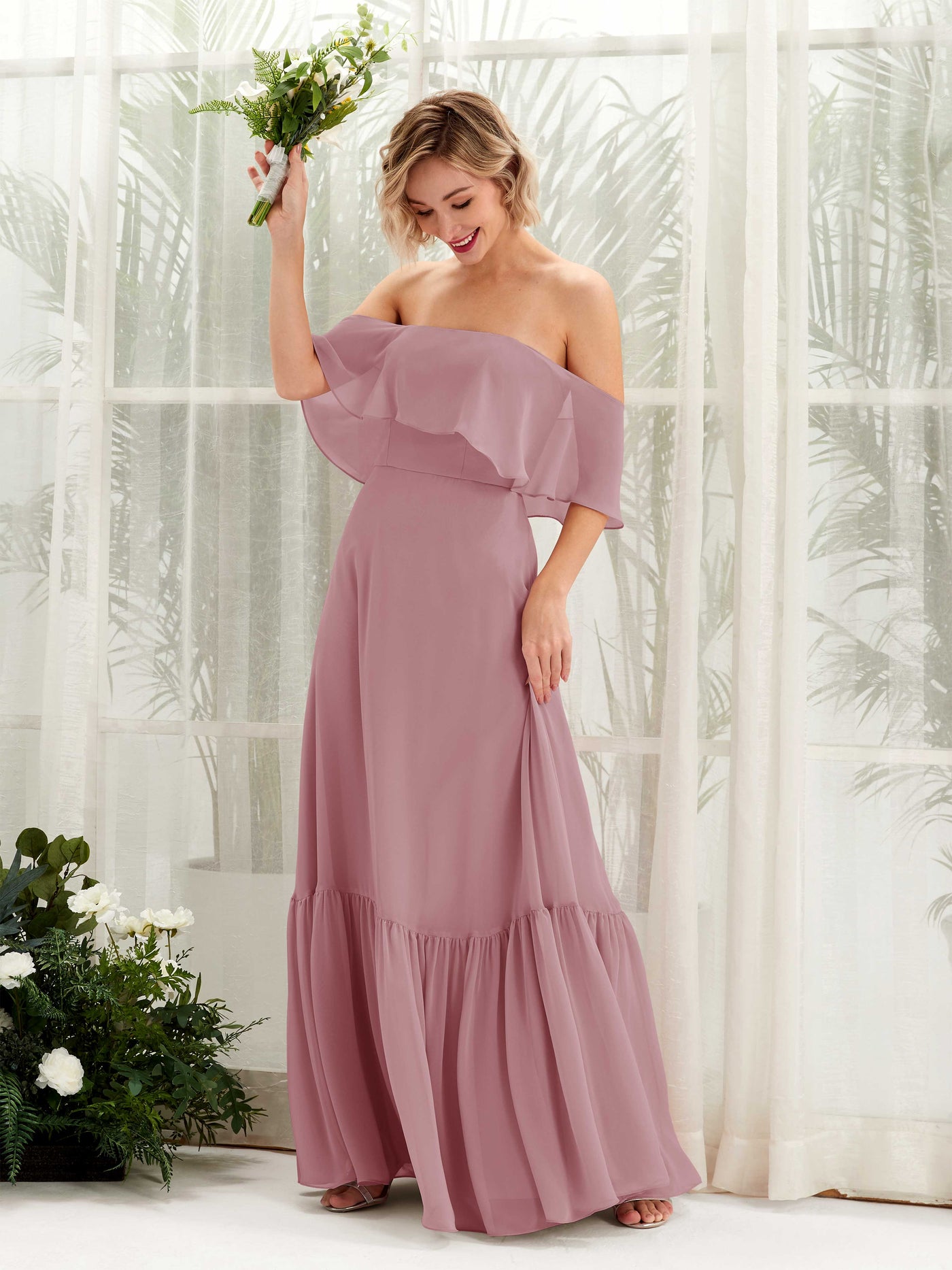 Purple Chiffon Bridesmaid Dress A-Line Floor-Length