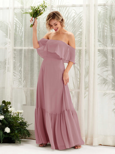 Carlyna Joie A-Line Vintage Mauve Bridesmaid Dress Maxi Sleeveless Off the Shoulder Dress Front View #color_vintage-mauve