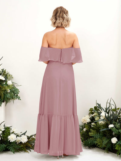 Carlyna Joie A-Line Vintage Mauve Bridesmaid Dress Maxi Sleeveless Off the Shoulder Dress Back View #color_vintage-mauve