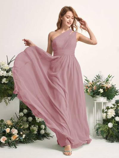 Carlyna Evelyn A-Line Vintage Mauve Bridesmaid Dress Maxi Sleeveless One Shoulder Dress Side View 2 #color_vintage-mauve