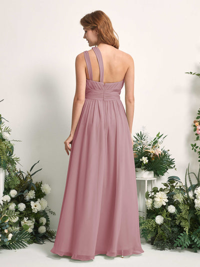 Carlyna Evelyn A-Line Vintage Mauve Bridesmaid Dress Maxi Sleeveless One Shoulder Dress Back View #color_vintage-mauve