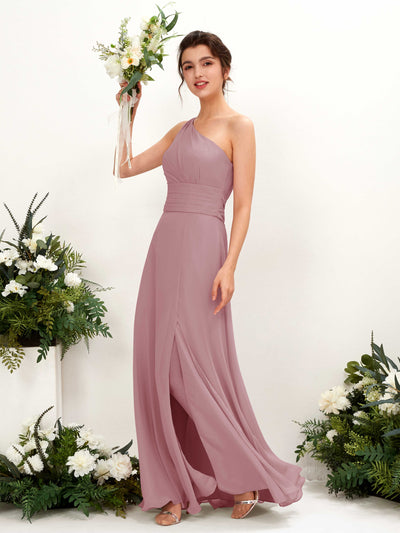 Carlyna Trita Sheath Vintage Mauve Bridesmaid Dress Maxi Sleeveless One Shoulder Dress Front View #color_vintage-mauve
