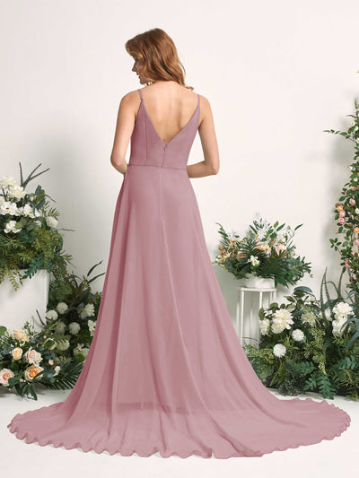 Carlyna Marcia A-Line Vintage Mauve Bridesmaid Dress Maxi Sleeveless V-Neck Dress Back View #color_vintage-mauve