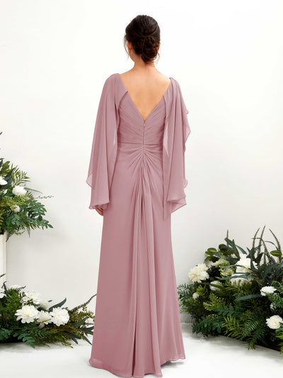 Carlyna Alain A-Line Vintage Mauve Bridesmaid Dress Maxi Cap Sleeve V-Neck Dress Back View #color_vintage-mauve