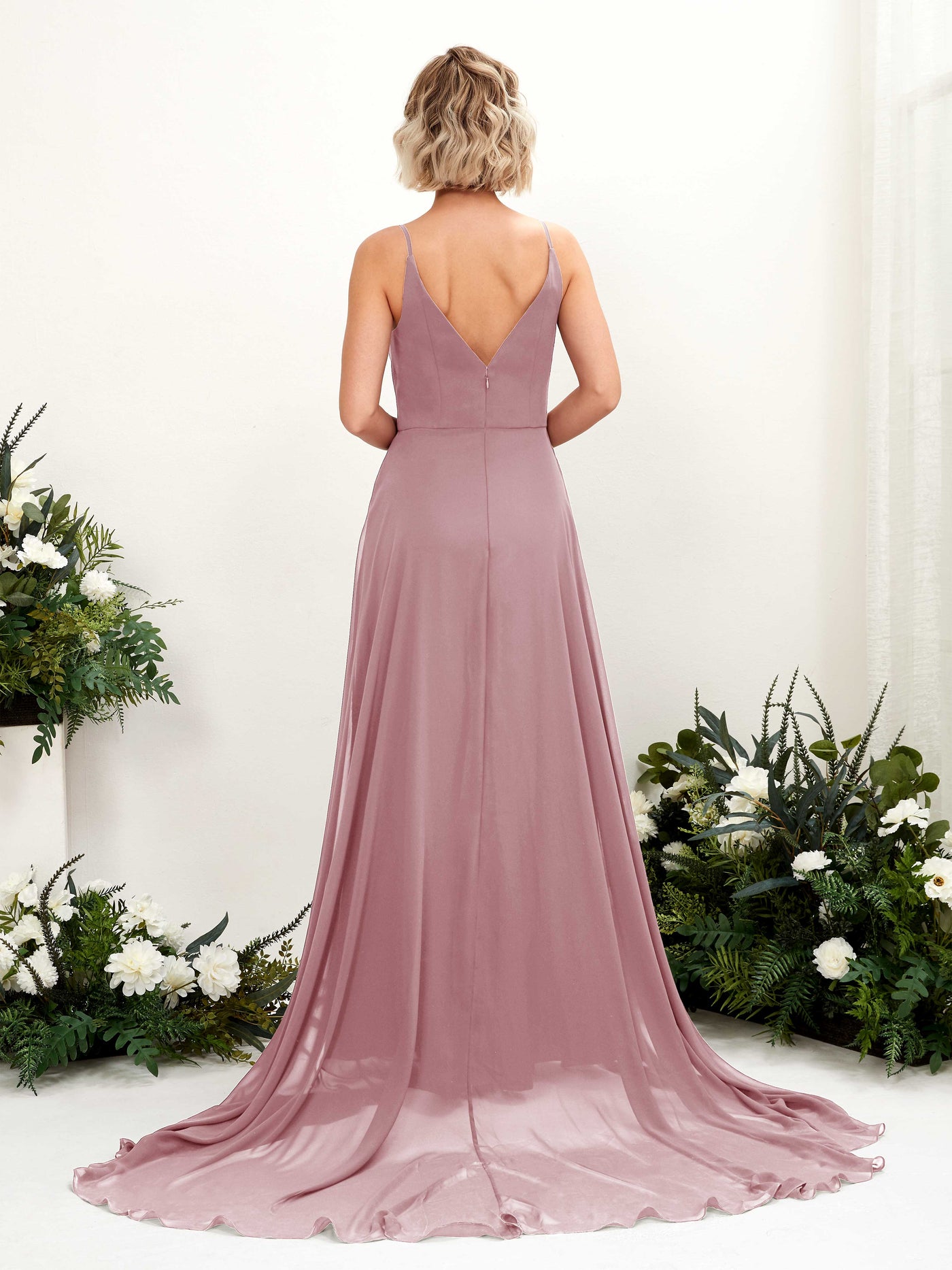Vintage Mauve Bridesmaid Dresses Bridesmaid Dress A-line Chiffon V-neck Full Length Sleeveless Wedding Party Dress (81224101)#color_vintage-mauve