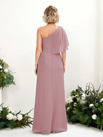 Carlyna Brook A-Line Vintage Mauve Bridesmaid Dress Maxi Sleeveless One Shoulder Dress Back View #color_vintage-mauve