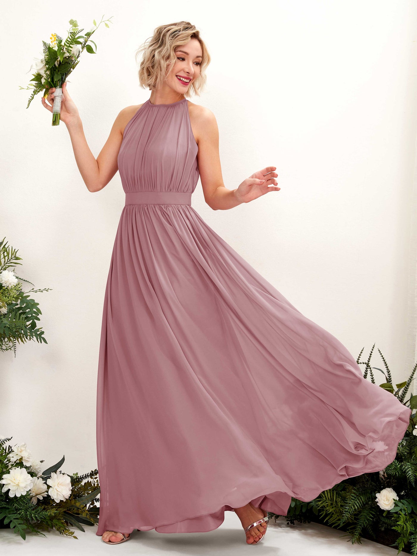 Vintage Mauve Bridesmaid Dresses Bridesmaid Dress A-line Chiffon Halter Full Length Sleeveless Wedding Party Dress (81223101)#color_vintage-mauve