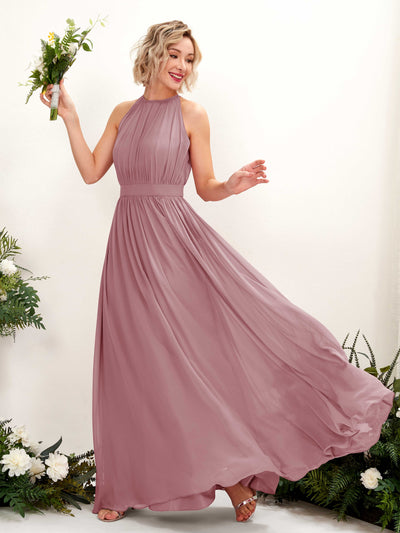 Carlyna Eden A-Line Vintage Mauve Bridesmaid Dress Maxi Sleeveless Round Neck Dress Front View #color_vintage-mauve