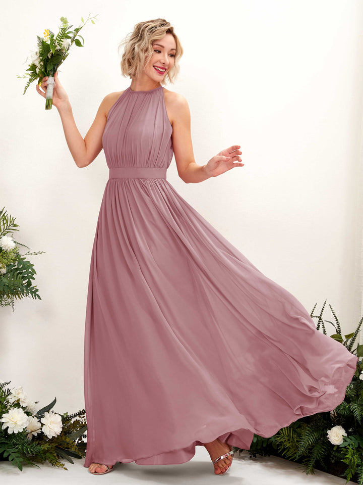 Vintage Mauve Bridesmaid Dresses Bridesmaid Dress A-line Chiffon Halter Full Length Sleeveless Wedding Party Dress (81223101)